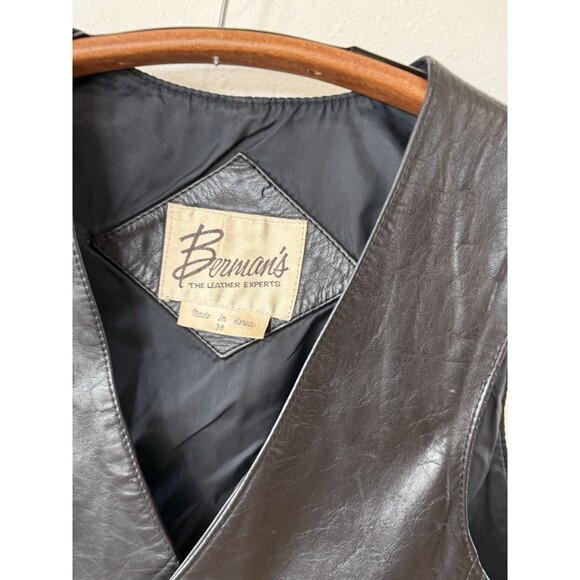 Vintage Bermans Brown Leather Vest Size 38 Mens Unisex Women’s Western Cowboy - Picture 2 of 4